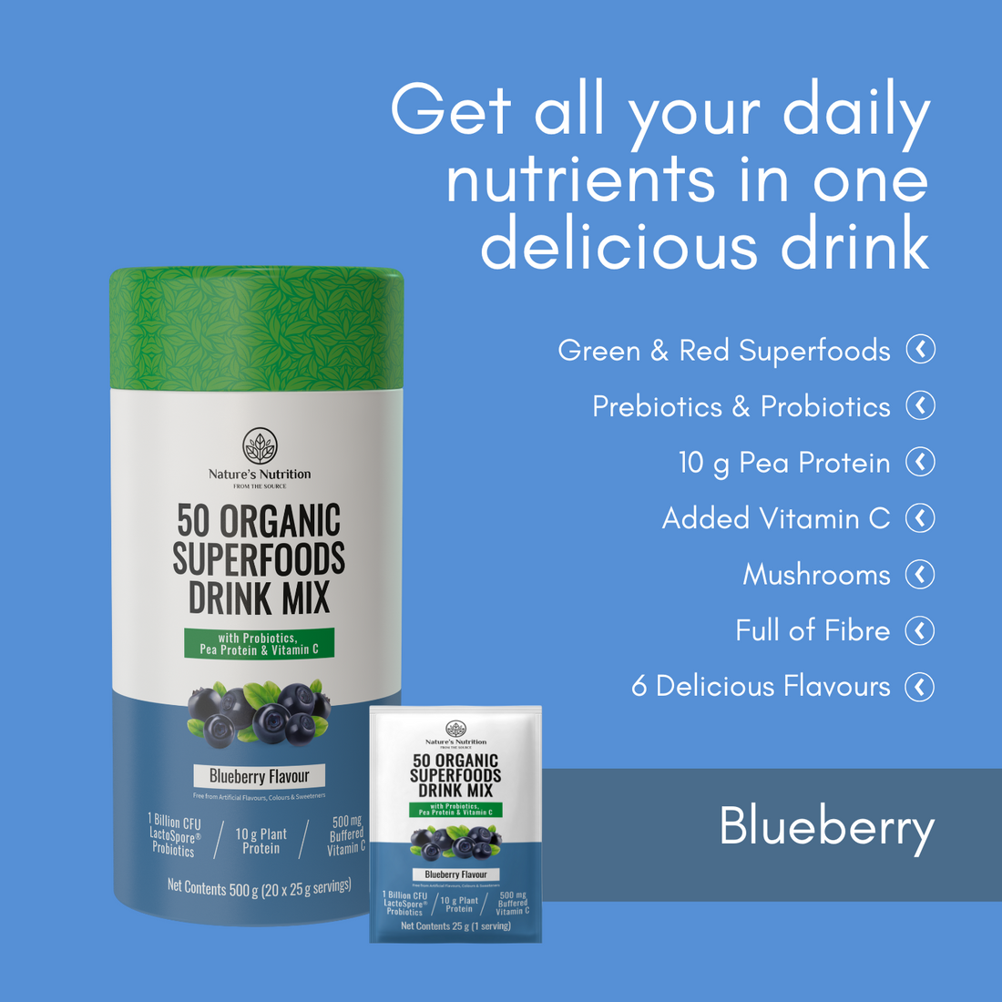 50 Organic Superfoods Drink Mix | Blueberry