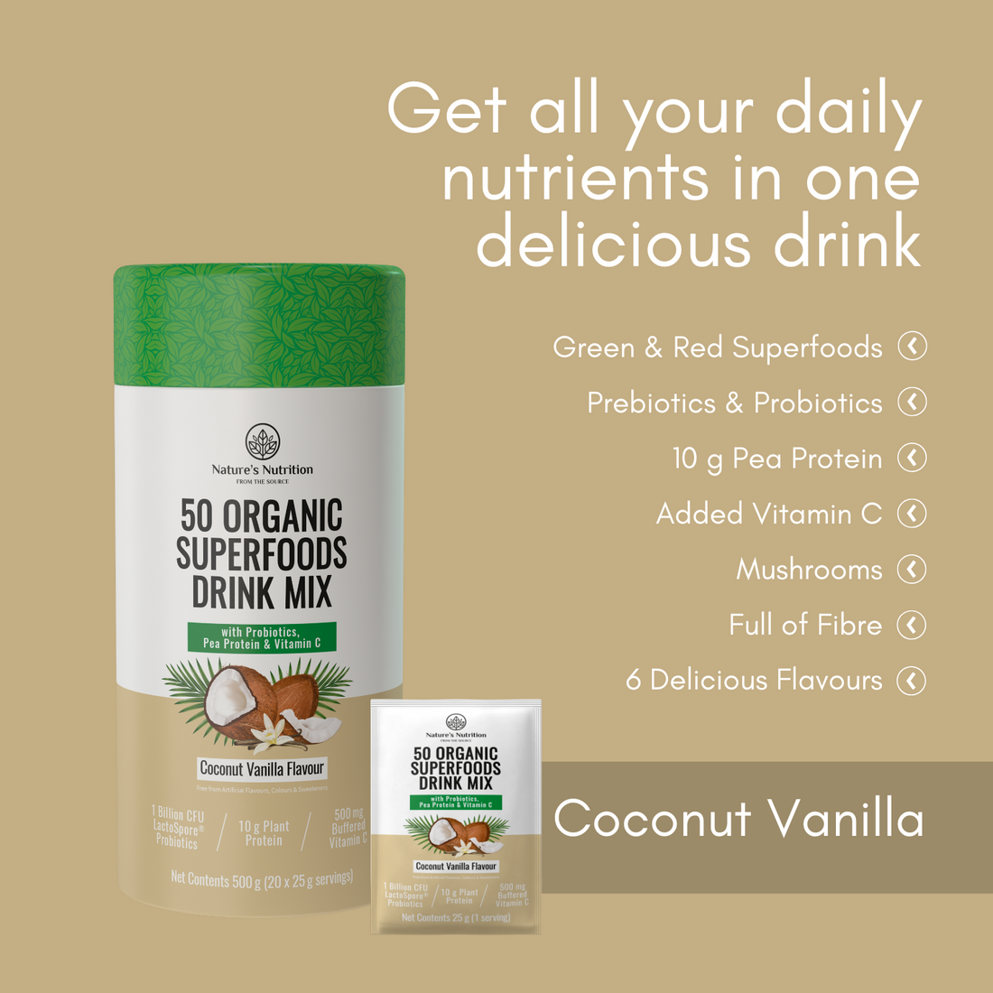 50 Organic Superfoods Drink Mix | Coconut Vanilla