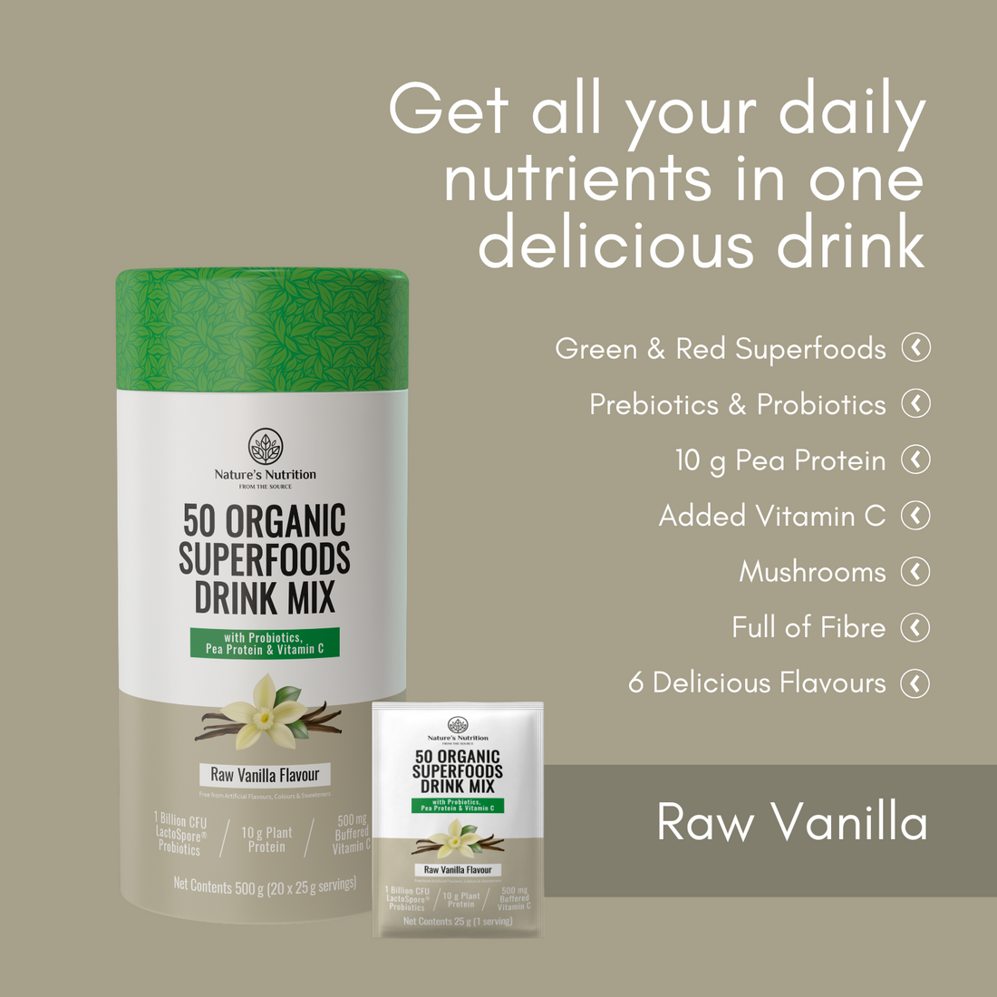 50 Organic Superfoods Drink Mix | Raw Vanilla