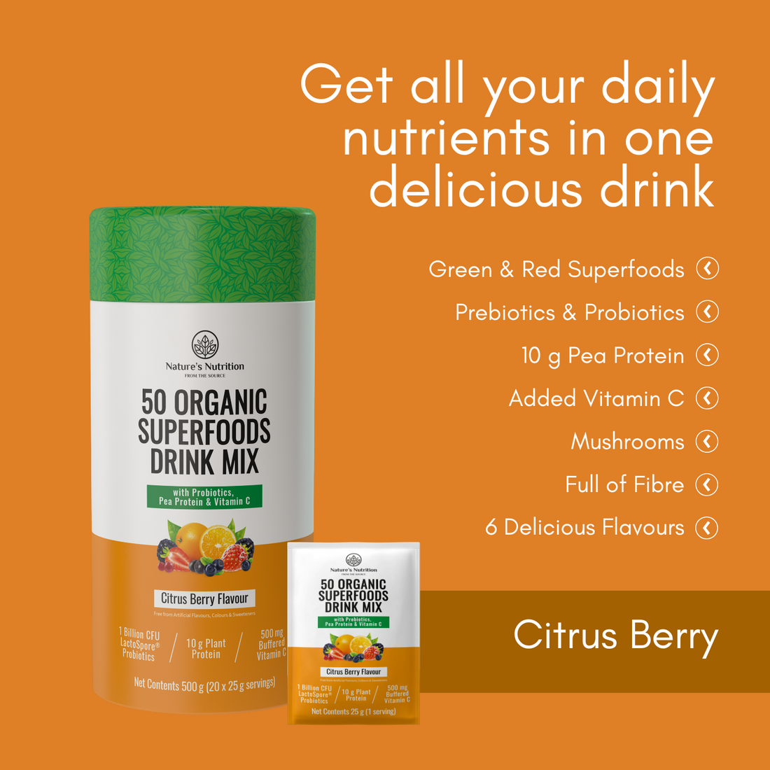 50 Organic Superfoods Drink Mix | Citrus Berry