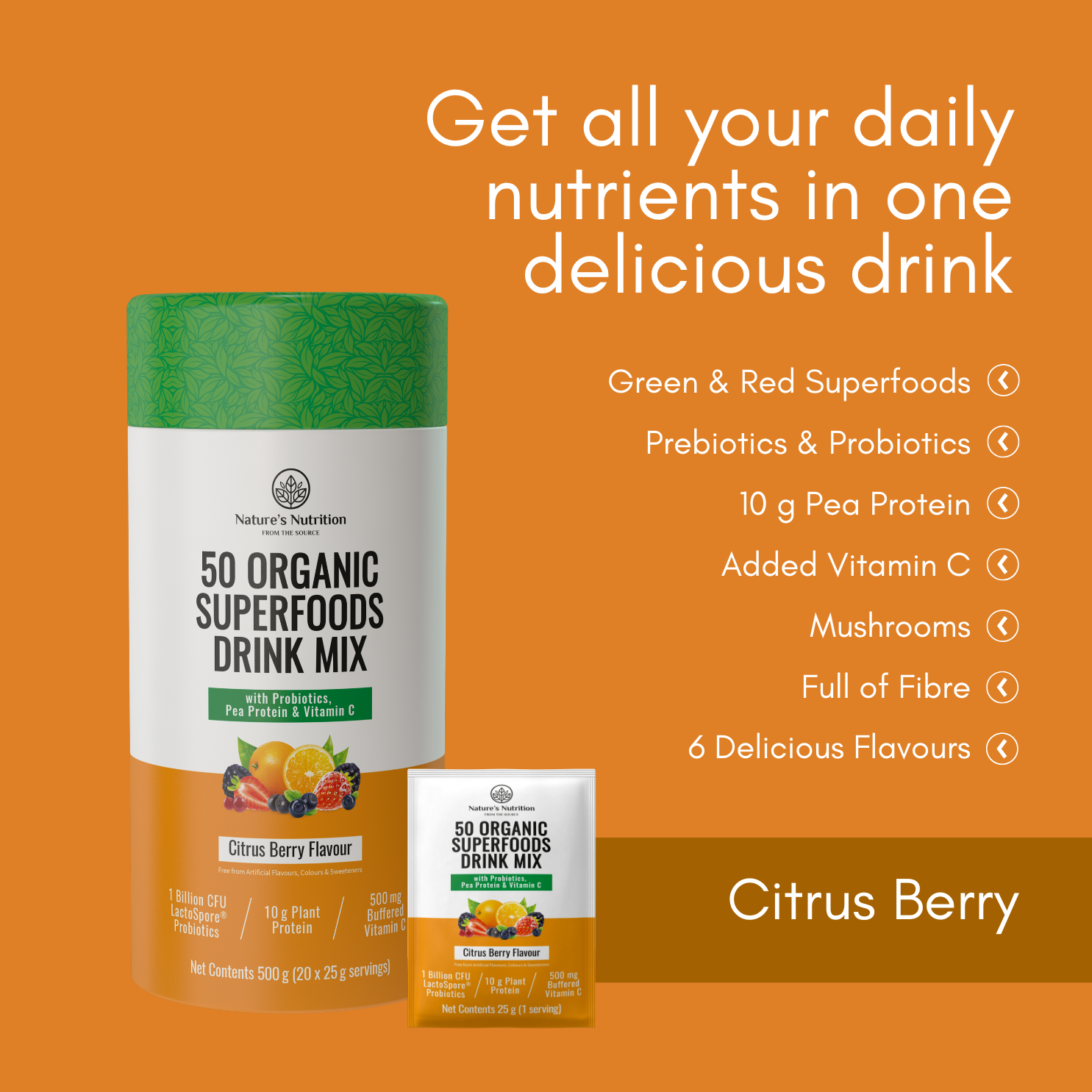 50 Organic Superfoods Drink Mix | Citrus Berry