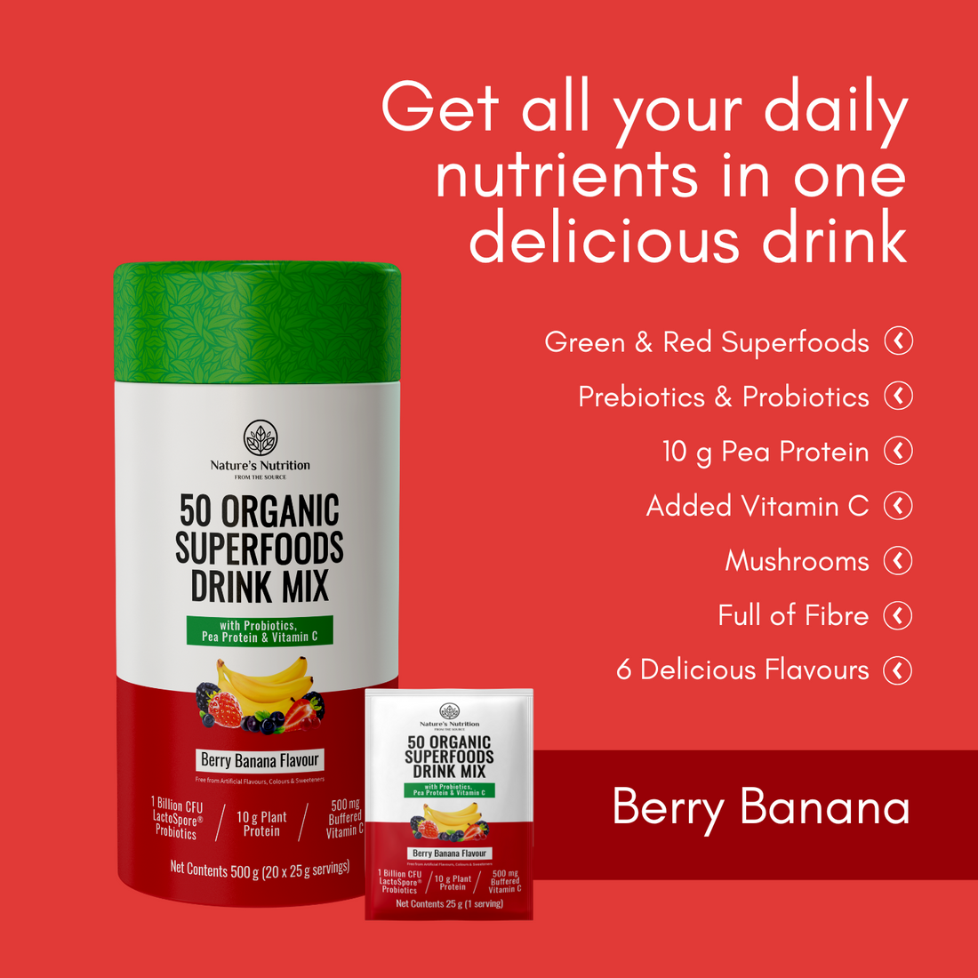 50 Organic Superfoods Drink Mix | Berry Banana
