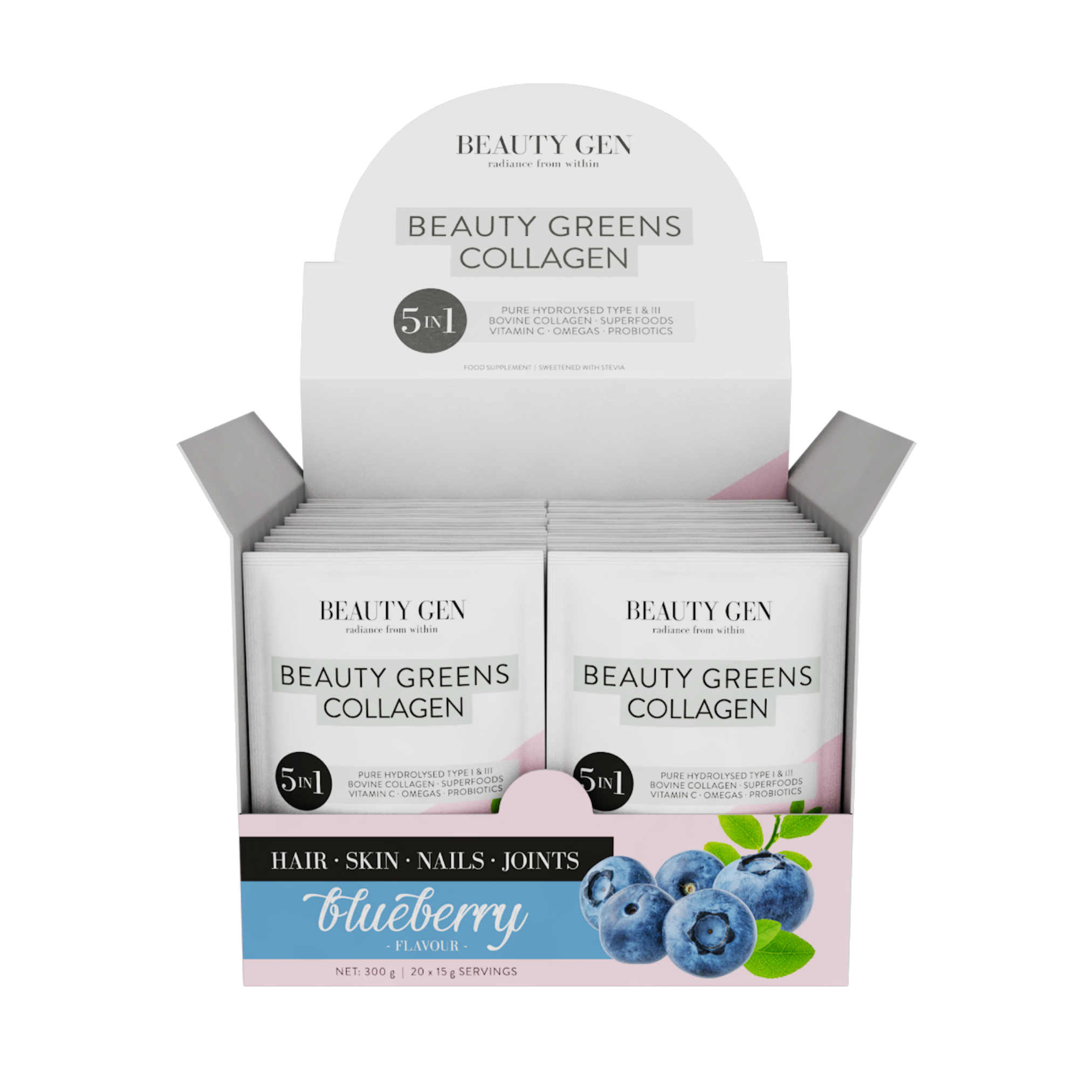 Beauty Greens Collagen Sachets, Blueberry