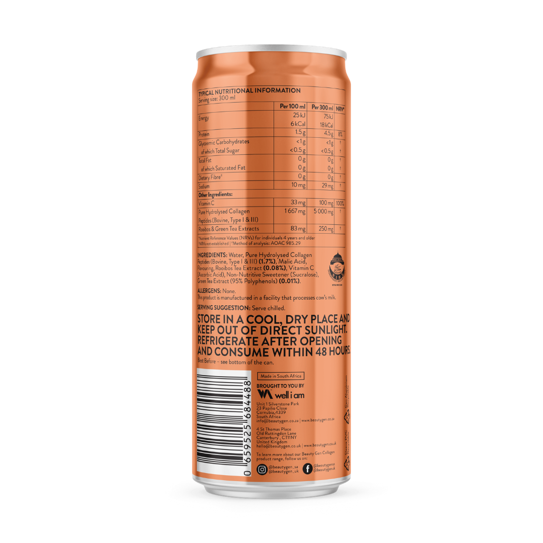 Orange can with nutritional information on a white background