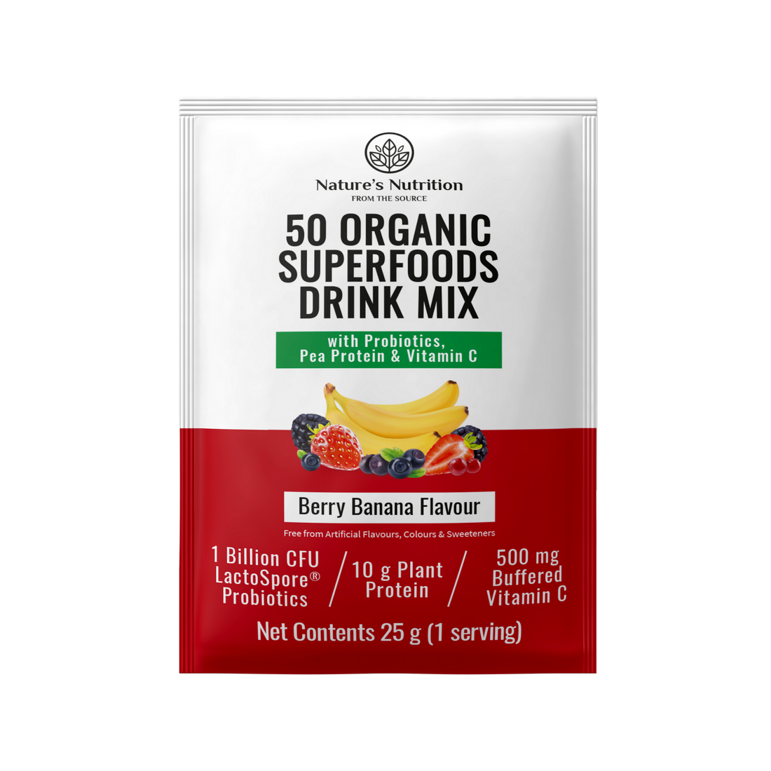 Natures Nutrition 50 organic superfoods berry banana sachet