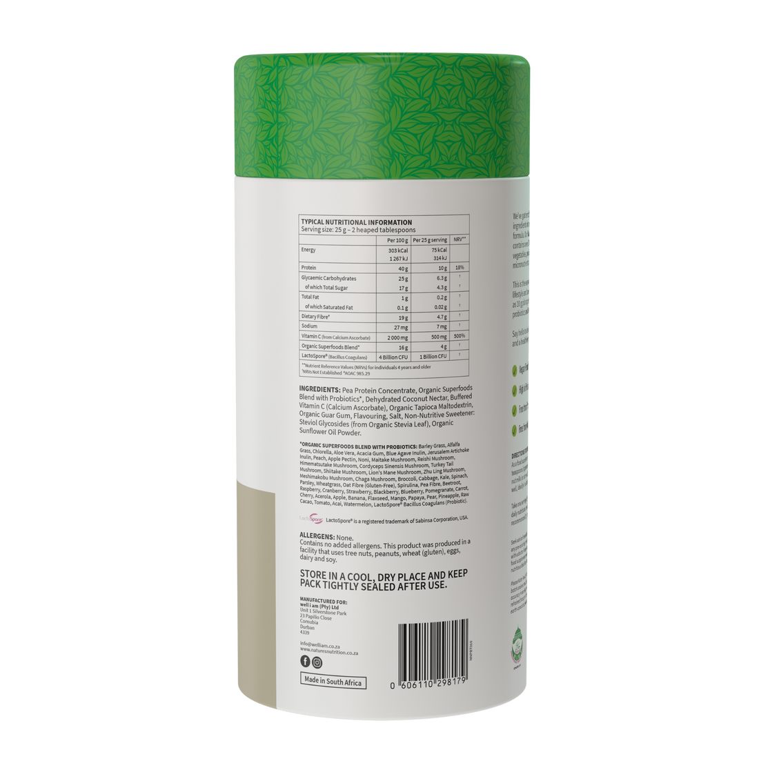 Natures Nutrition 50 organic superfoods raw vanilla nutritional table