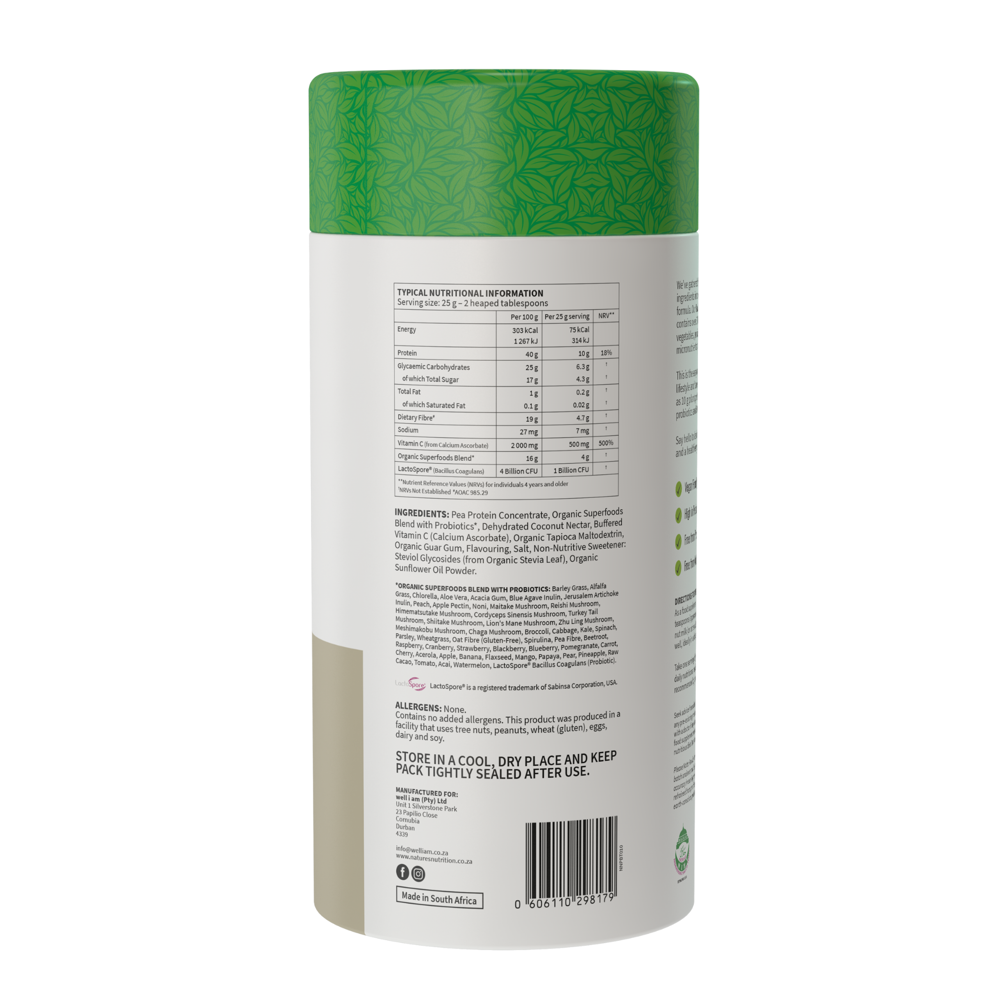 Natures Nutrition 50 organic superfoods raw vanilla nutritional table