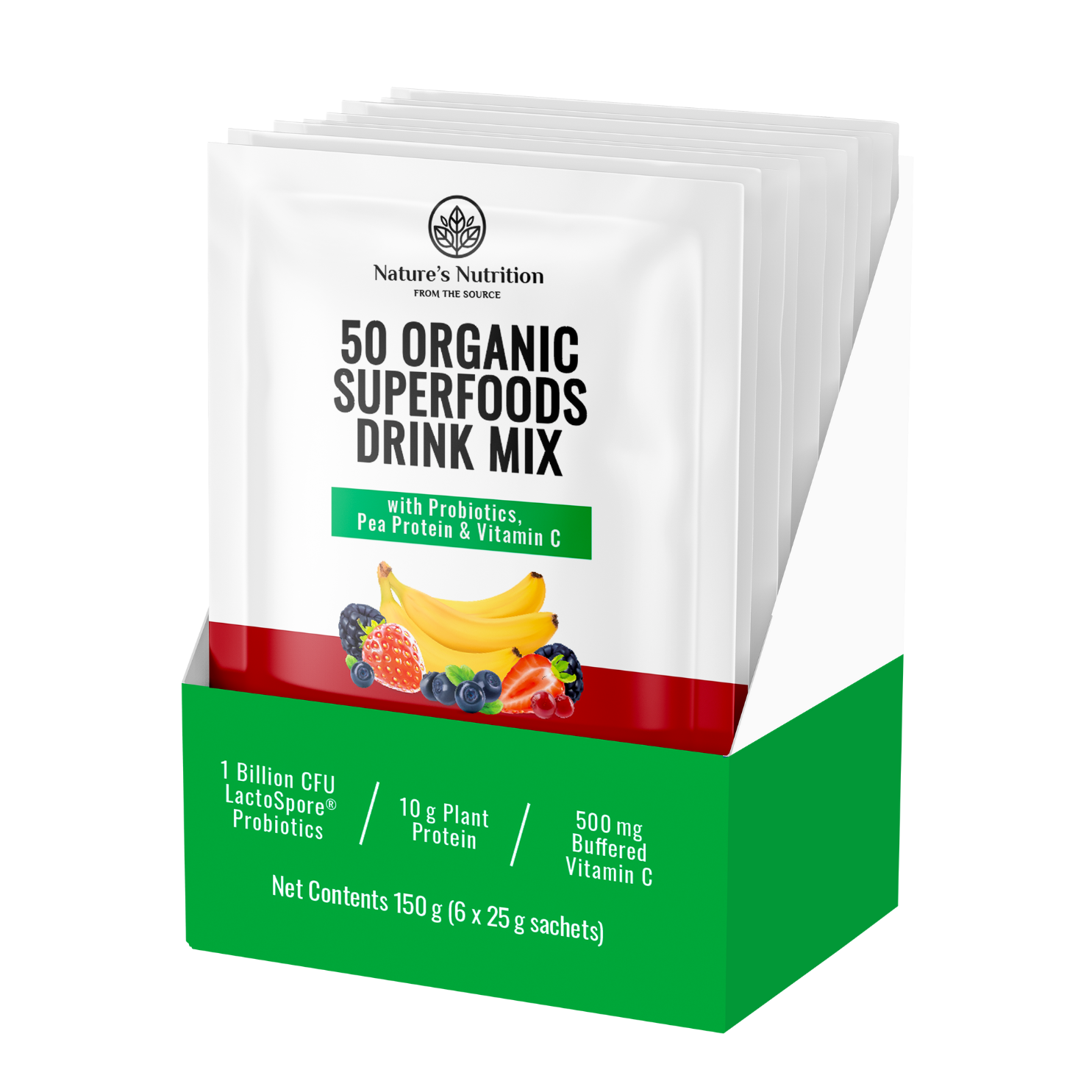 Nature’s Nutrition | 50 Organic Superfoods Drink Mix Sachets | Variety Pack