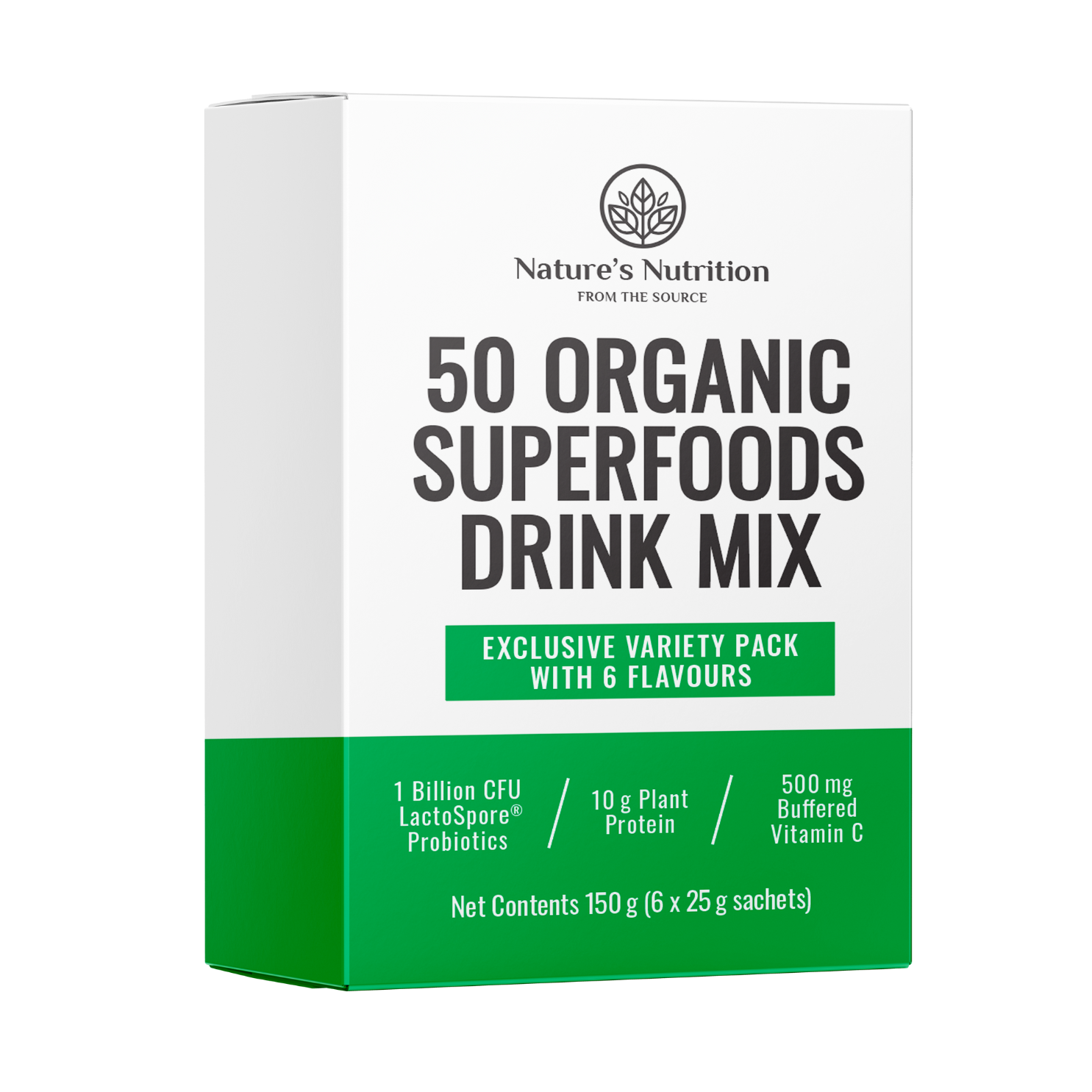 Nature’s Nutrition | 50 Organic Superfoods Drink Mix Sachets | Variety Pack