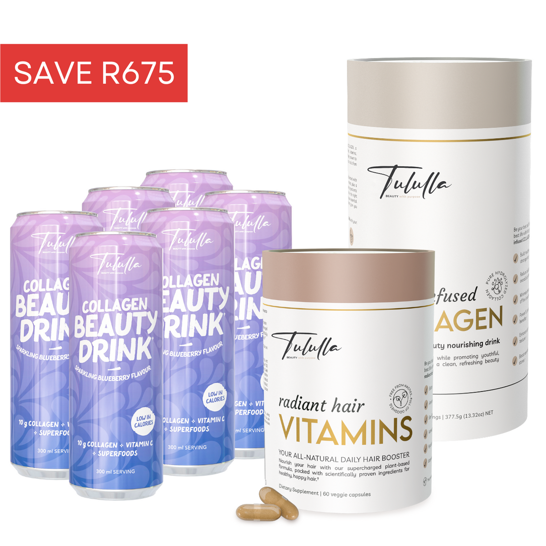 1 x Radiant Hair VITAMINS + Beauty Infused Collagen + 6 Free Drinks