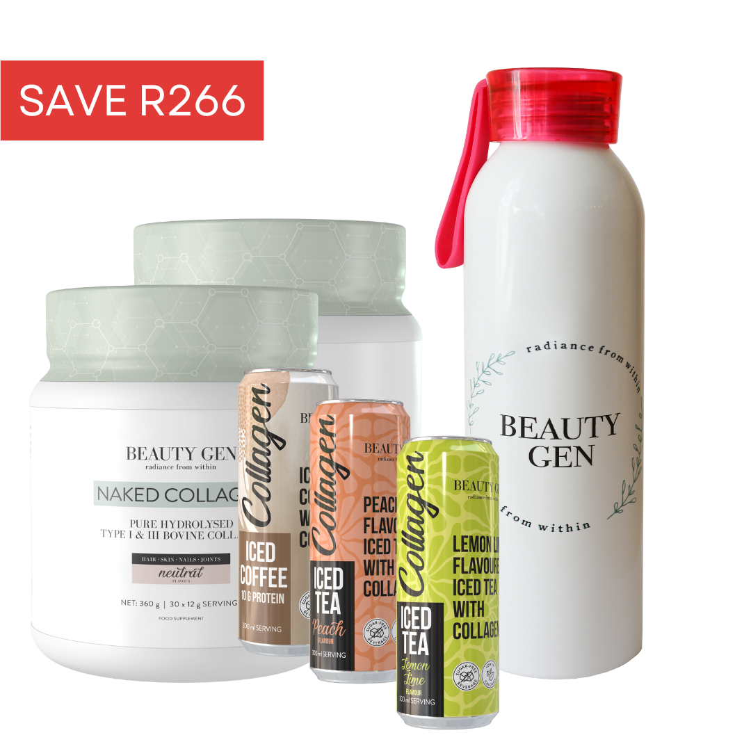 2 x Naked Collagen + 3 x Collagen Drinks + Beautygen Metal Bottle