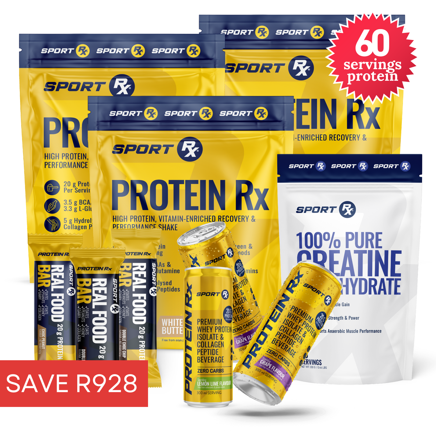 3 x PROTEIN Rx + 1 x CREATINE (200g) + 3 x Bars + 3 x ISO Cans