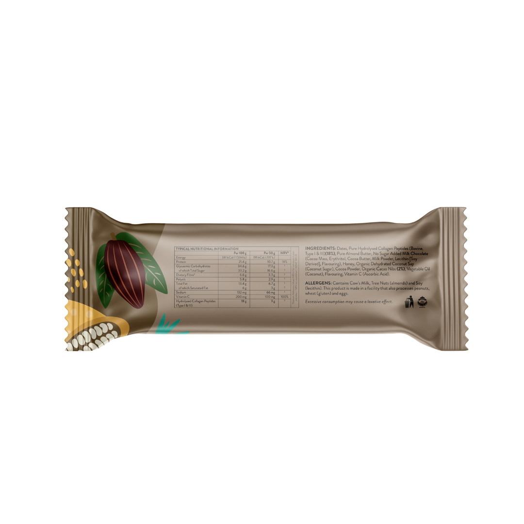 Chocolate bar with packaging on a white background