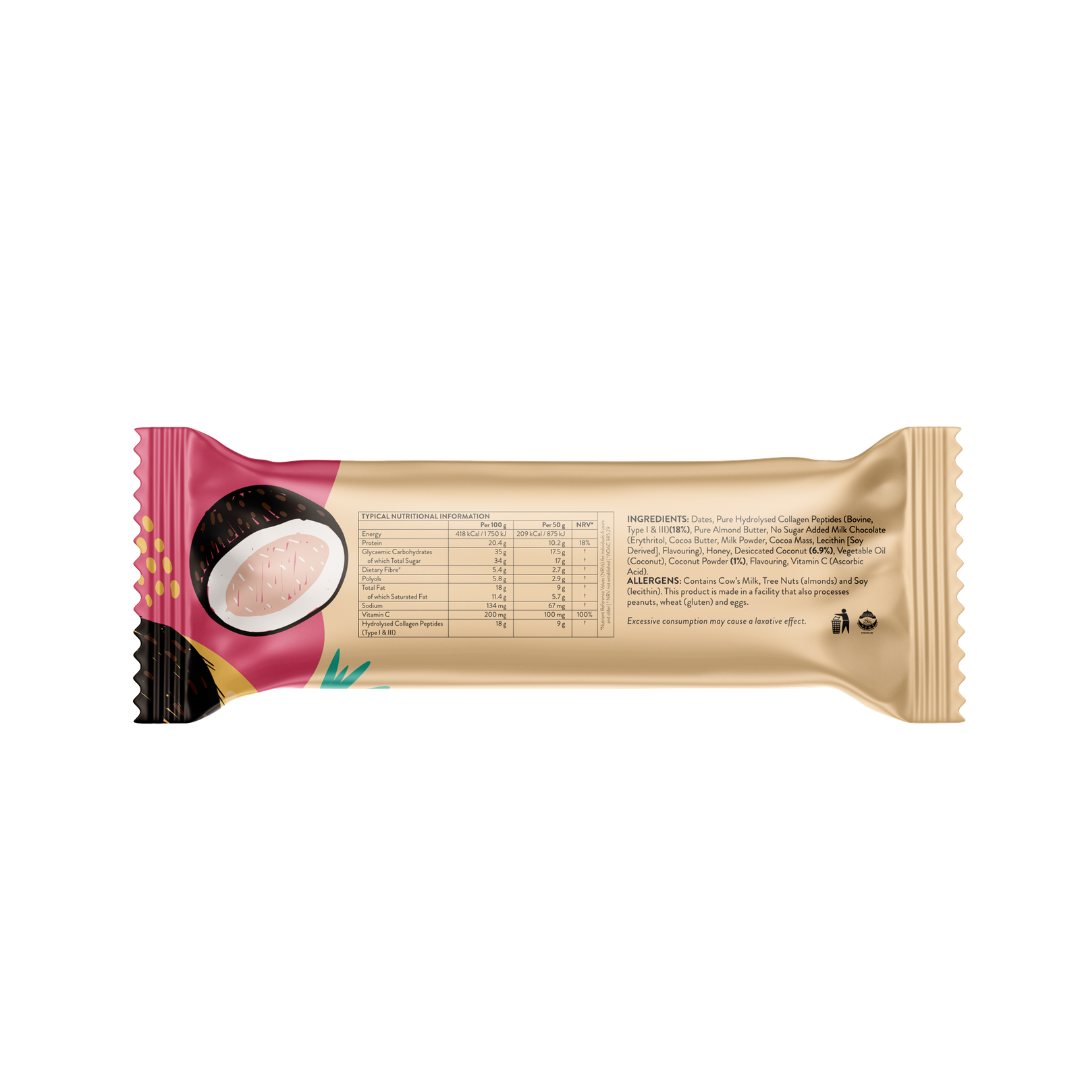 Bar with pink and beige packaging on a white background