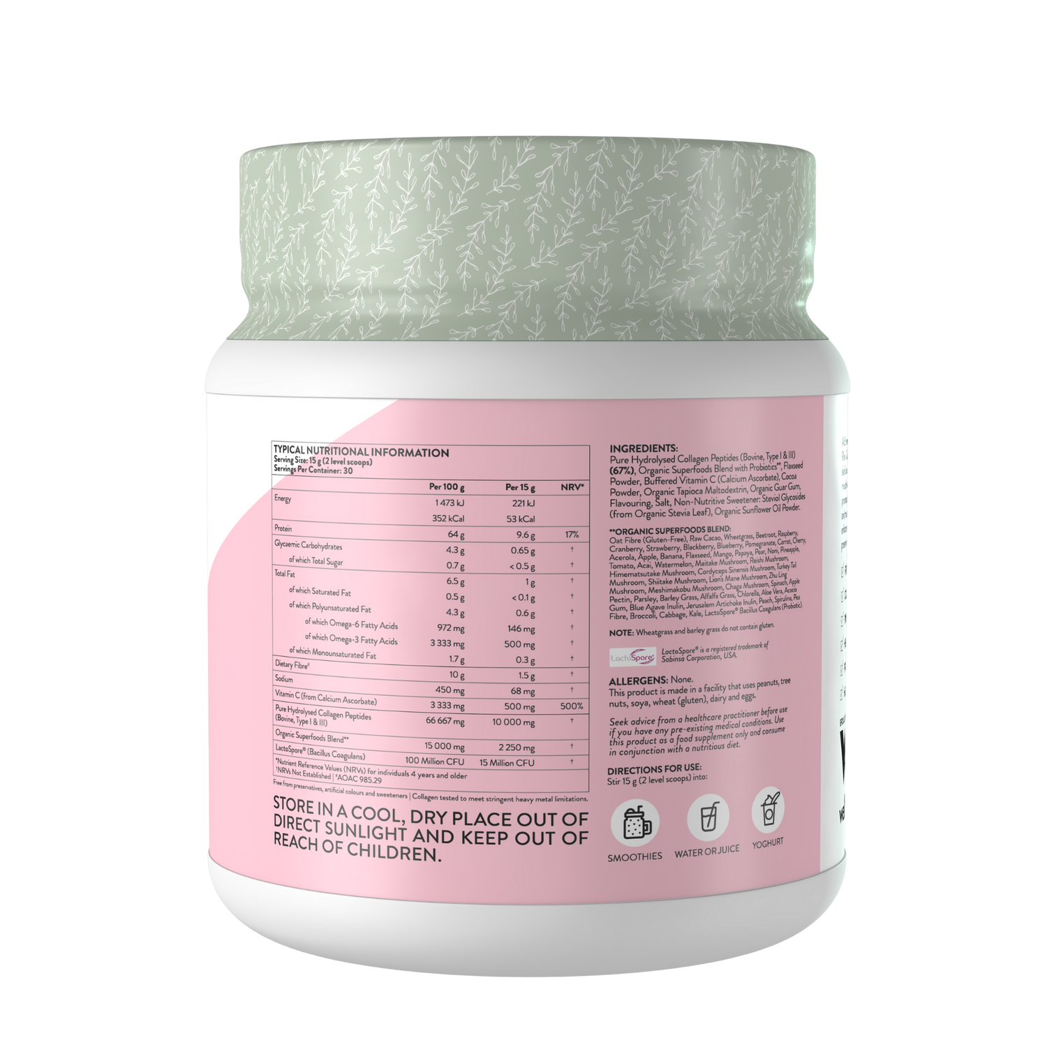 Beauty Greens Collagen,  Raw Cacao
