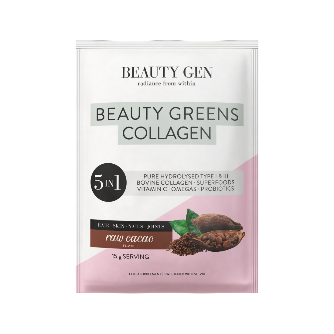 Beauty Greens Collagen Sachets, Raw Cacao