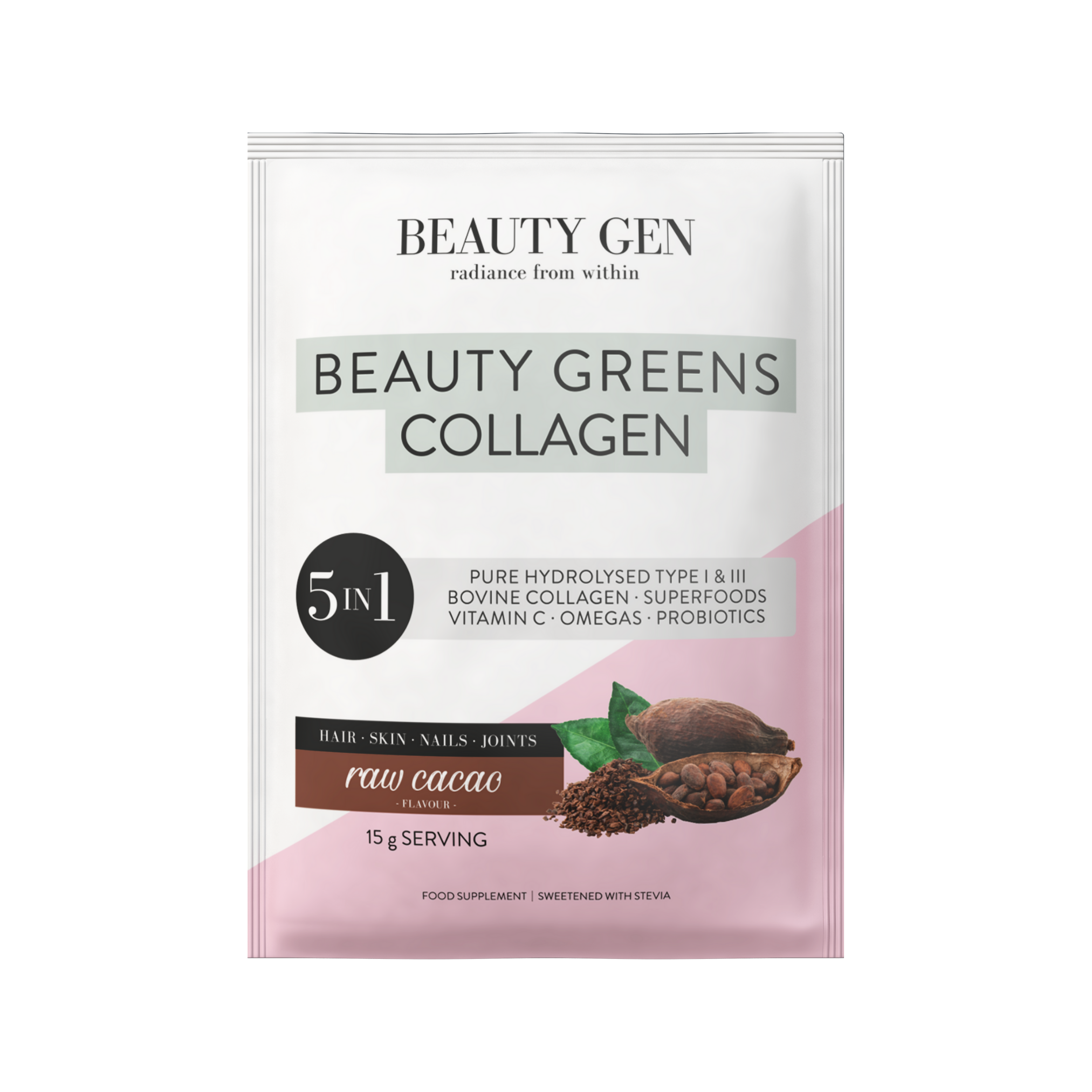 Beauty Greens Collagen Sachets, Raw Cacao