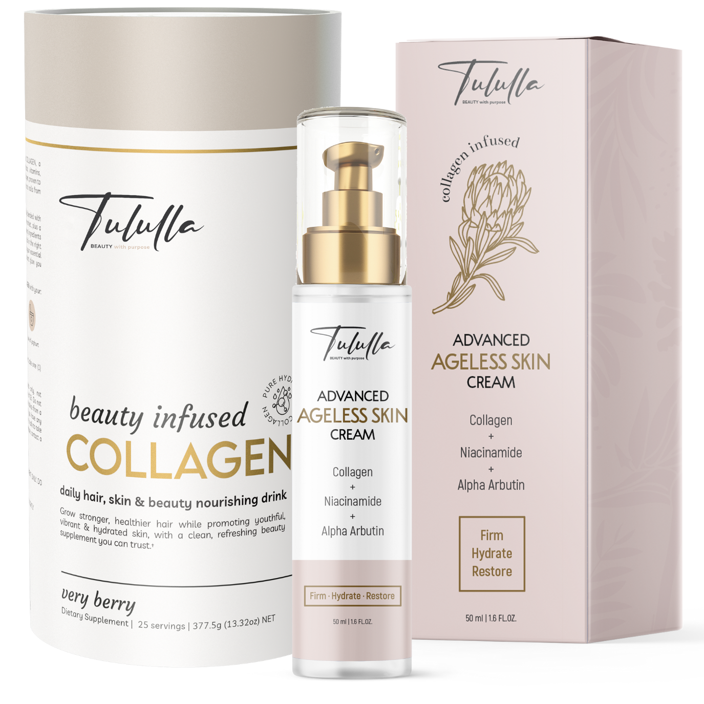 Collagen Duo, Tululla Beauty Infused Collagen and Advanced Ageless Skin Cream