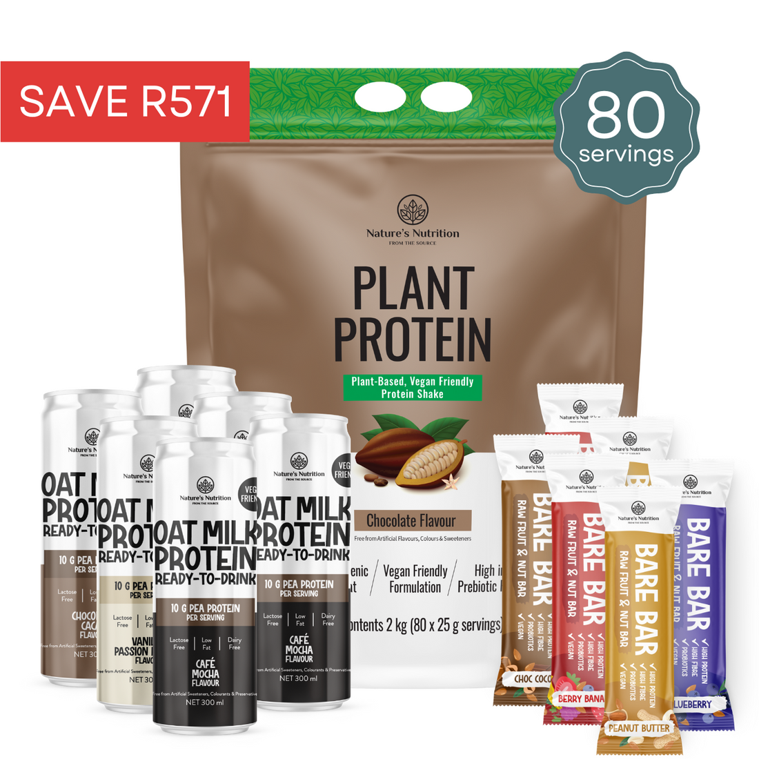 2KG Plant Protein + 6 FREE Cans + 6 FREE Bars