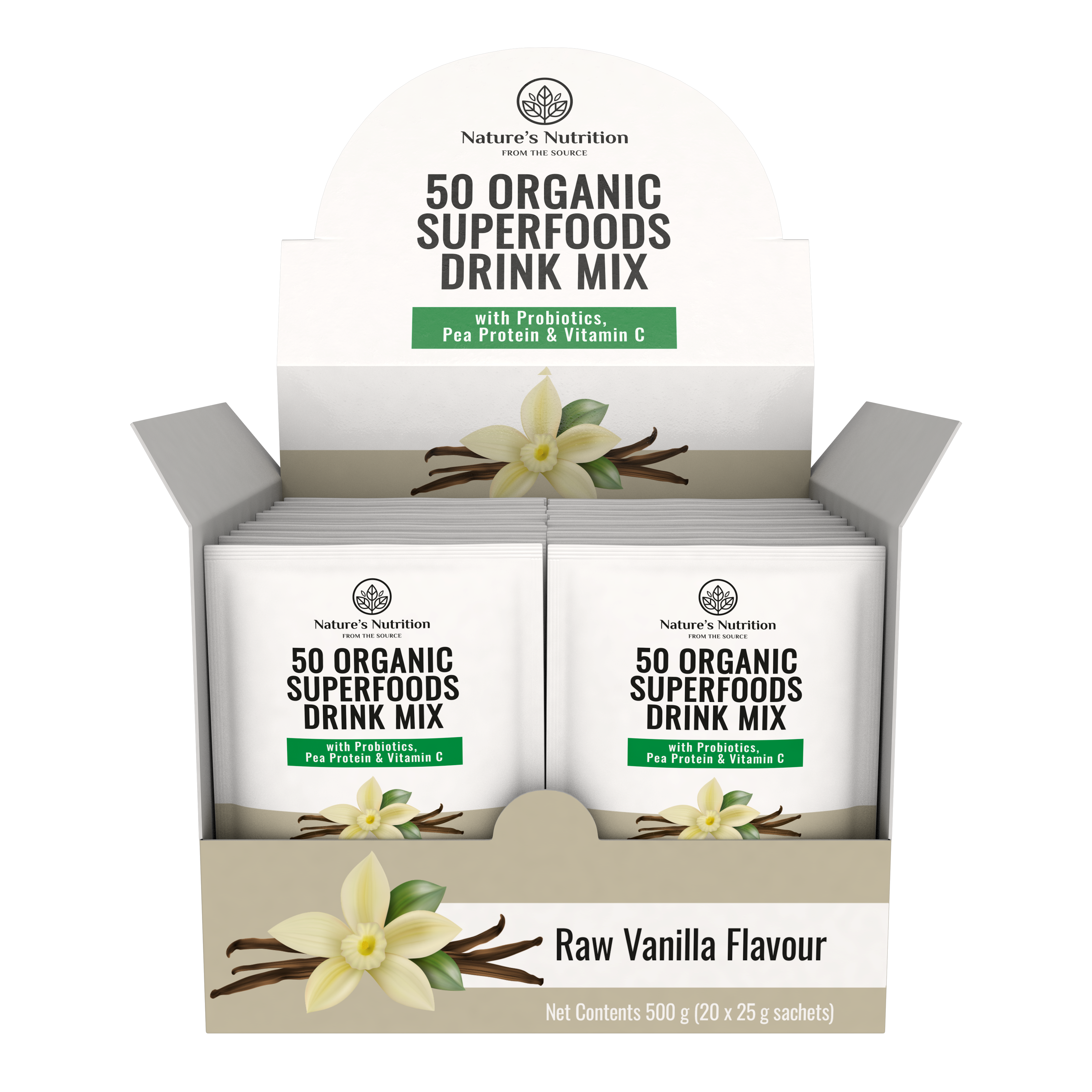 Nature's Nutrition 50 Organic Superfoods Box Raw Vanilla Box