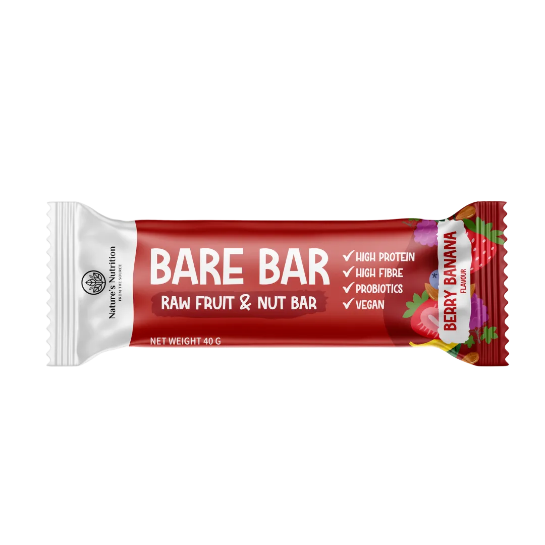 Red Bare Bar raw fruit & nut bar packaging on a white background