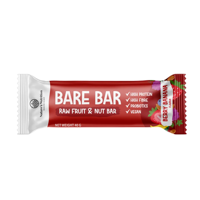 Red Bare Bar raw fruit & nut bar packaging on a white background