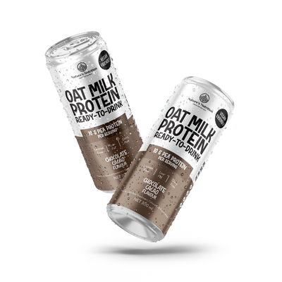 Two cans of Oat Milk Protein Ready-to-Drink on a white background
