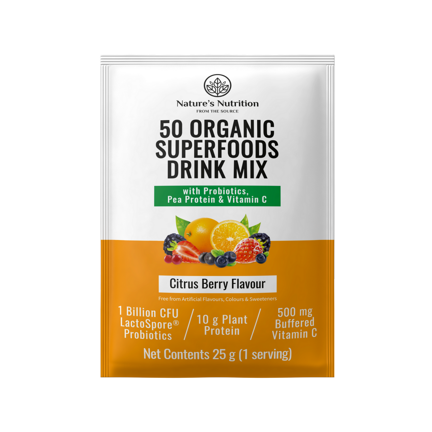 Natures Nutrition 50 organic superfoods citrus berry sachet
