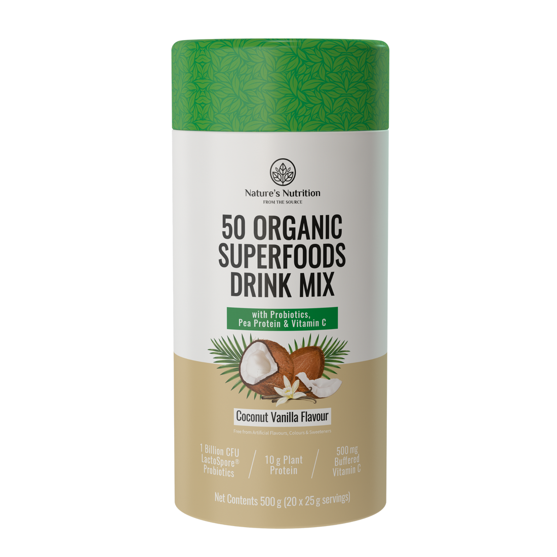 Natures Nutrition 50 organic superfoods coconut vanilla