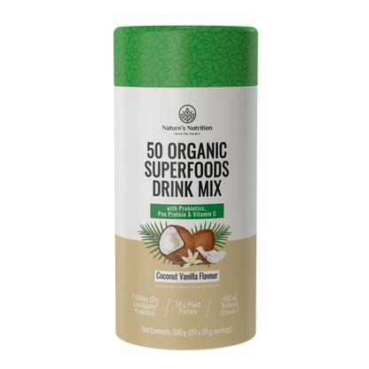 Natures Nutrition 50 organic superfoods coconut vanilla