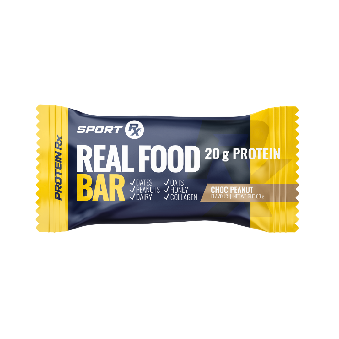 Sport Rx Real Food Bar packaging on a white background