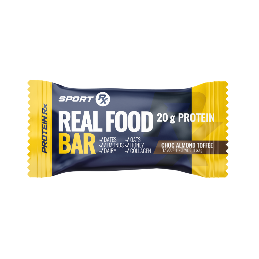 Protein bar packaging with 'Sport Rx' branding on a white background