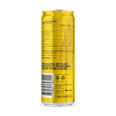 Yellow can with nutritional information on a white background