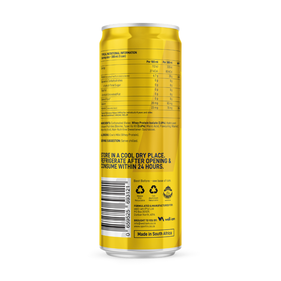 Yellow can with nutritional information on a white background