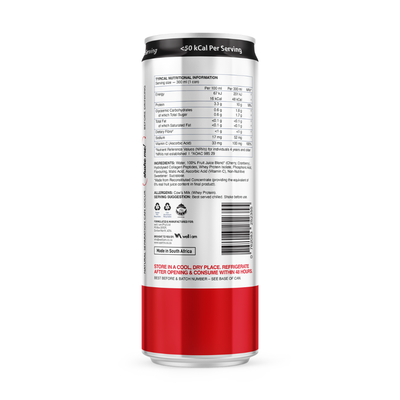 Nutritional label on a supplement container with a white background