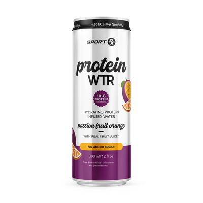 Protein-infused water can with 'Sport' branding on a white background