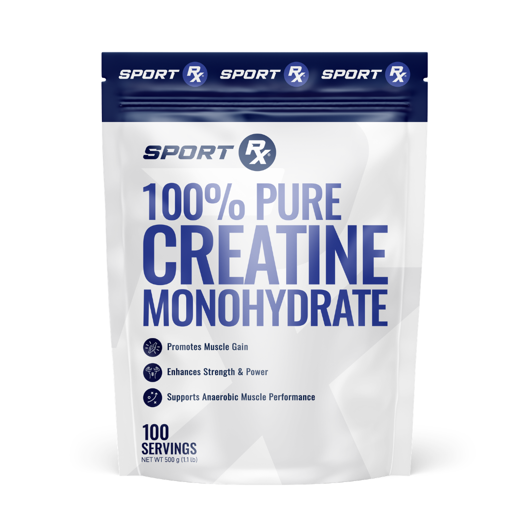 Package of Sport Rx 100% Pure Creatine Monohydrate on a white background