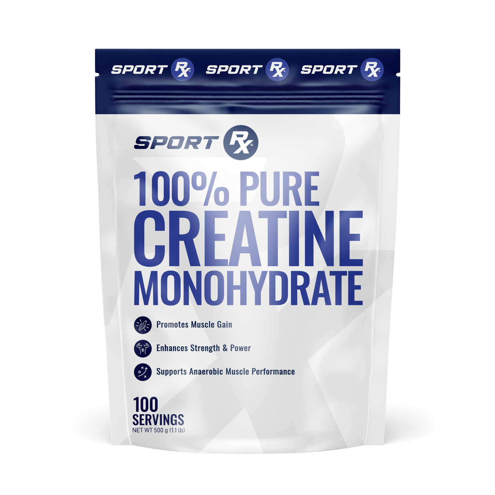 Package of Sport Rx 100% Pure Creatine Monohydrate on a white background