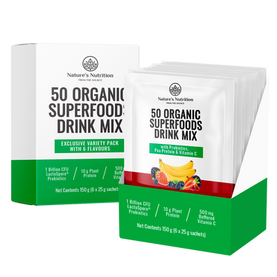Nature’s Nutrition | 50 Organic Superfoods Drink Mix Sachets | Variety Pack