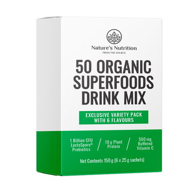 Nature’s Nutrition | 50 Organic Superfoods Drink Mix Sachets | Variety Pack