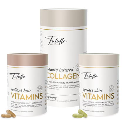 Tululla Beauty Bundle, Agless skin vitamins, Radiant Hair Vitamins, Beauty infused collagen.